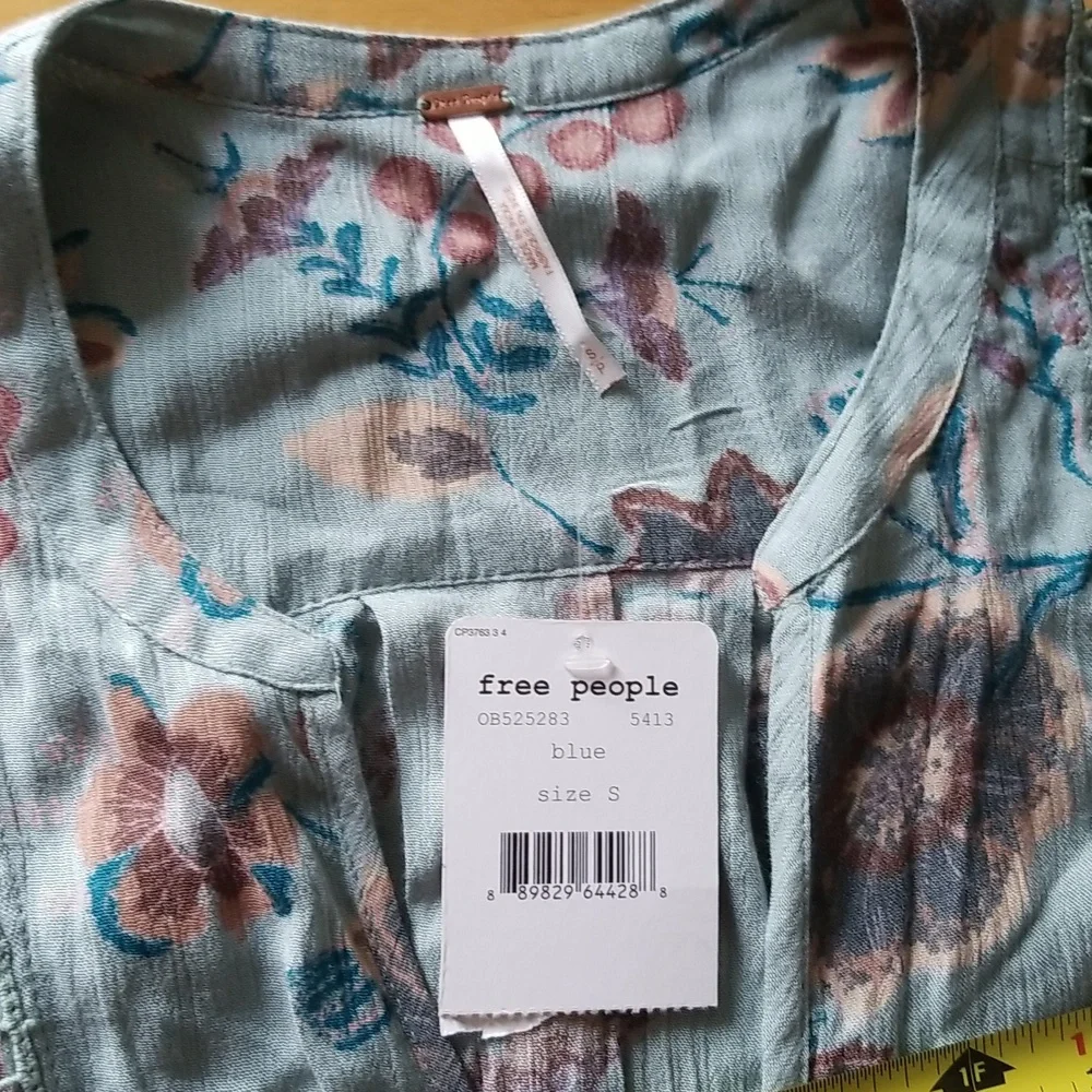Free People Just The Two Of Us Printed Floral Lace Inset Tunic Dress, S